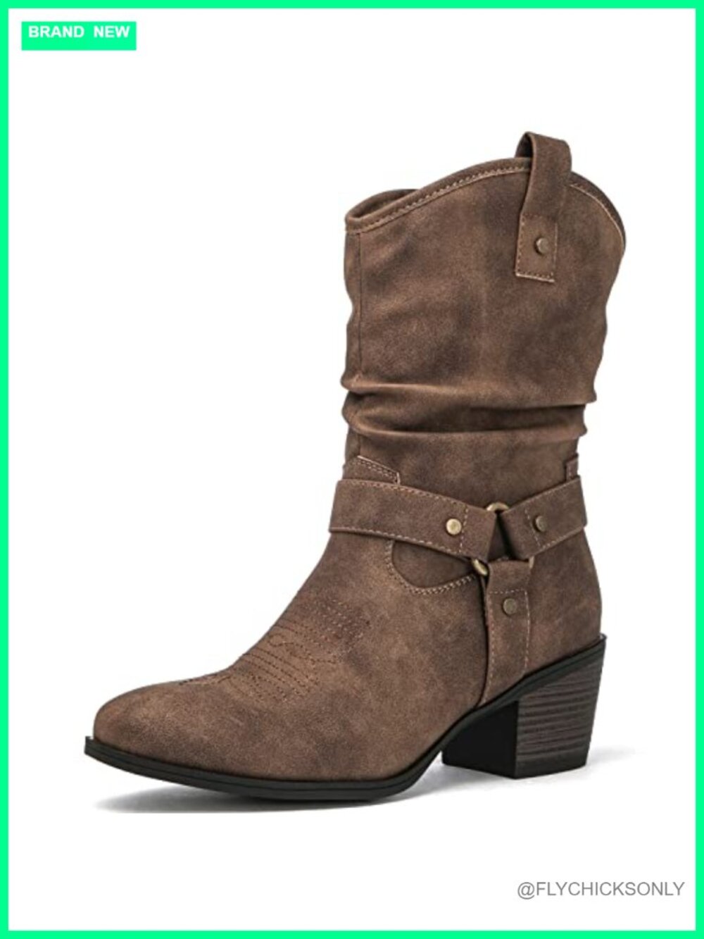 Faux Leather Mid-Calf Western Cowgirl Boots with Zipper